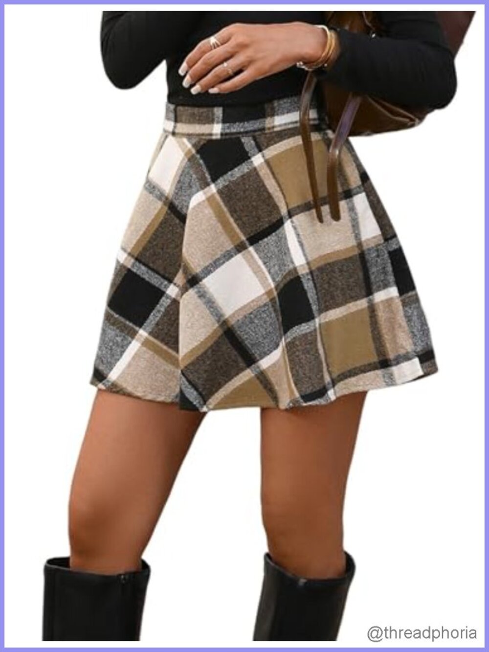 High Waist A-Line Plaid Mini Skirt Flared Fall Winter